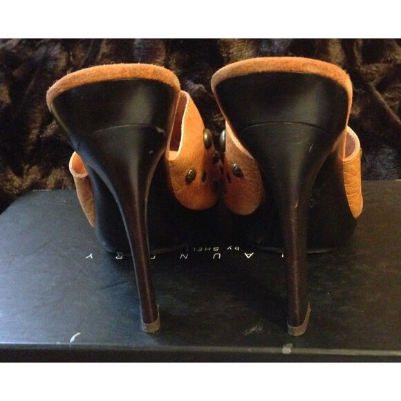 Laundry by Shelli Segal Leather Studded Mules 5" Block Heel Open Toe Moto Boho 9 - Picture 3 of 5